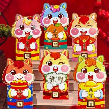 Imagem de Envelopes vermelhos de ano novo chinês 2024 dragão bonito 3D Ano Novo Lunar Lucky Money Envelopes Hong Bao bolso vermelho para o ano do dragão primavera presentes do festival 24 peças