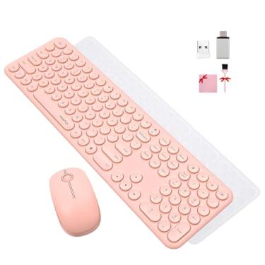 Imagem de Mobifice Lindo conjunto de teclado e mouse sem fio, fino, 2,4 GHz, USB, sem fio, silencioso, retrô, conjunto de teclado e mouse para computador, laptop, Windows, Mac, tablets (pêssego atualizado)