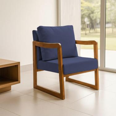 Imagem de Poltrona Decorativa Com Braço Em Madeira Maciça Alice Linho Azul