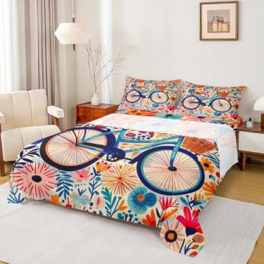 Imagem de Erosebridal Jogo de lençol solteiro de bicicleta, flores fofas, rústico, com tema romântico, para crianças, meninos, adolescentes, meninas, lençol de cima