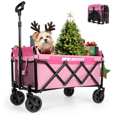 Imagem de Carroça dobrável com rodas, carrinhos utilitários leves dobráveis com capacidade de peso de 99 kg, carrinhos com porta-copos para jardim, esportes, mercearia, compras (rosa)