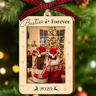 Imagem de Porta-retrato com enfeite de Natal – Enfeites de moldura de amigos – Presentes para mulheres – Enfeites de melhor amiga – Ornamento de Besties – Enfeite de Feliz Natal para árvore 2025