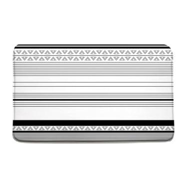 Imagem de Tapete de banho boho preto e branco, geométrico, listrado, retrô, chique, casa de fazenda, vintage, asteca, sudoeste, moderno, minimalista, arte abstrata, tapete de banheiro