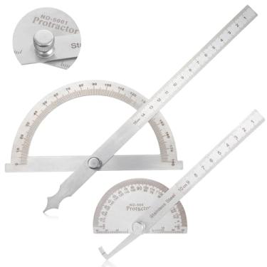 Imagem de 2 peças transferidor de ângulo de aço inoxidável, transferidor de cabeça redonda de 0-180° 0-180 graus, localizador de ângulo, régua artesã, régua de 10 cm, ferramenta de medição, ferramenta de