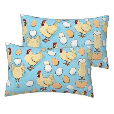 Imagem de Conjunto de 2 fronhas de linho sintético macio com estampa criativa de galinha, capas reversíveis respiráveis para cama e sofá, decoração com zíper oculto