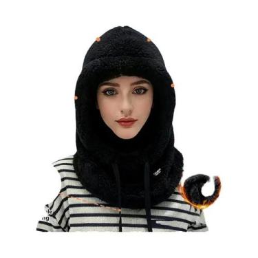 Imagem de Gorro Balaclava De Inverno Super Grosso De Pelúcia Com Cordão Ajustáve