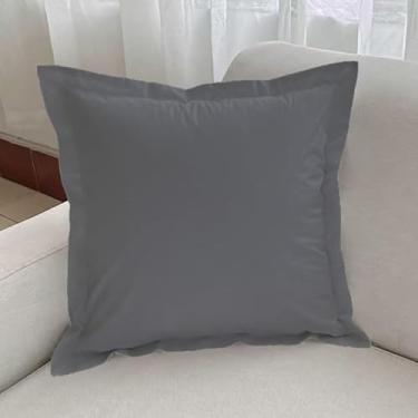 Imagem de Capas de almofada quadradas, pacote com 2, cores sólidas, design minimalista, capas de almofada para quarto, dormitório, sofá, decoração de escritório lombar, cinza, 40 cm