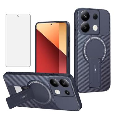 Imagem de Asuwish Capa de celular para Xiaomi Redmi Note 13 Pro 5G/Poco X6 capa magnética de fibra de carbono com protetor de tela de vidro temperado e suporte protetor de celular fino macio acessórios 13Pro 6X