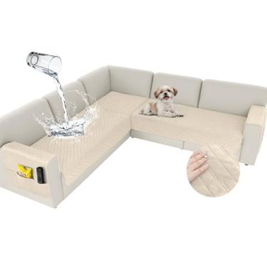 Imagem de Arfntevss Capas de sofá seccionais de canto à prova d'água para cães de estimação em forma de L, capa de sofá grande de veludo lavável, protetor de almofada para sofá seccional, antiderrapante, em