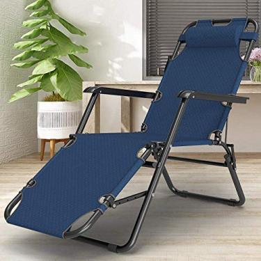 Imagem de YYBOES Cadeira dobrável de jardim, espreguiçadeira de praia para jardim e exterior, cadeiras grandes dobráveis que suportam 150 kg - azul marinho + almofada de algodão