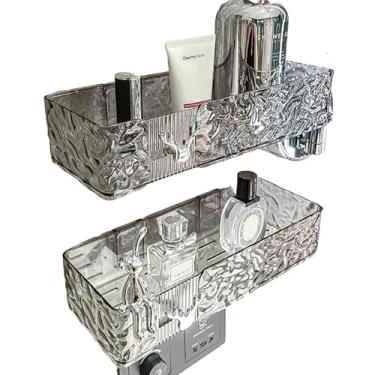 Imagem de Prateleiras Para Casa De Banho Sem Furos Com Ganchos Angulares - Suportes Para Casa De Banho E AcessóRios Para Casa De Banho(3,RETÂNGULO FUMÊ)