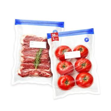 Imagem de ZABINS 30 sacos de selagem a vácuo reutilizáveis para alimentos, tamanho G (25,4 x 33 cm) sacos de armazenamento a vácuo sem BPA com clipes de vedação e design à prova de vazamento para cozinhar sous