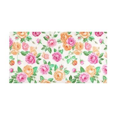 Imagem de Burbuja Tapete de corredor retrô rosas de pelúcia antiderrapante tapete de cozinha suporte de borracha para corredor, quarto, sala de estar, decoração de entrada, lavável na máquina, 51 x 99 cm