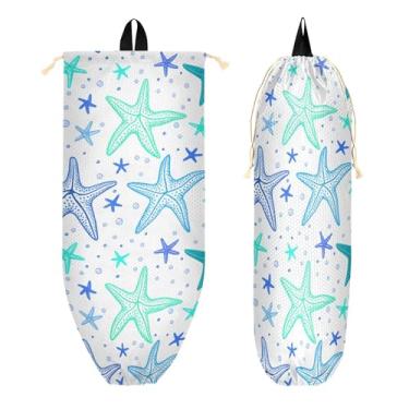 Imagem de xigua Suporte de parede de plástico estrela do mar azul com cordão 1 pacote, organizador de sacolas de supermercado reutilizável para bolsas, meias, roupas íntimas e gravatas