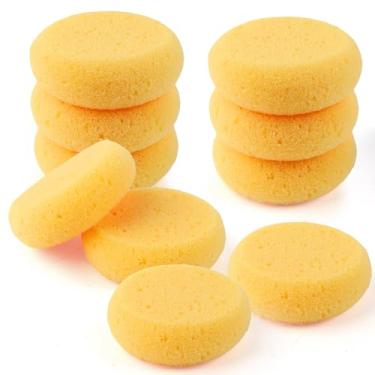 Imagem de Esponjas redondas de pintura amarela, 10 peças de esponjas de sabão de elasticidade de cerâmica/absorção de água, esponja de artista para aquarela para sapatos cuidados com couro, esponja para