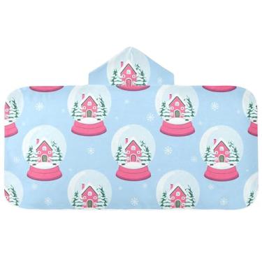 Imagem de Burbuja Toalha de banho com capuz de laço rosa para crianças, toalha de praia de pelúcia macia absorvente para chá de meninas e meninos 3-10 anos, 61 x 127 cm