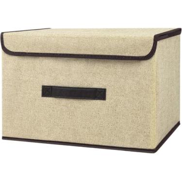 Imagem de Caixa Organizadora, Caixa Organizadora com Tampa Cesta Organizadora Dobrável Caixa Organizadora Brinquedos para Roupas, Brinquedos e Livros, 36 x 23 x 23cm (Bege)