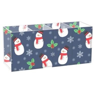 Imagem de Burbuja Porta-canetas de acrílico Snowmen com 4 compartimentos, suporte de lápis transparente para pincéis de maquiagem, acessórios de mesa de escritório em casa