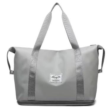 Imagem de Bolsa de Viagem de Mão Expansível Impermeável Dobrável Grande Capacidade com Compartimento Inferior e Alça para Mala 0008 (Cinza)