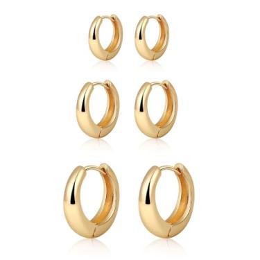 Imagem de Conjunto de brincos de argola de ouro para mulheres modernos, banhados a ouro 14K, leves, pequenos, brincos de argola para mulheres, brincos de argola grossa para mulheres, joias para mulheres, Latão,