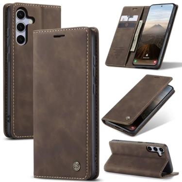 Imagem de Cracedily Capa para Samsung Galaxy S25, capa de couro tipo carteira flip com suporte para cartão, fecho magnético, à prova de choque, capa protetora para celular para Galaxy S25, café