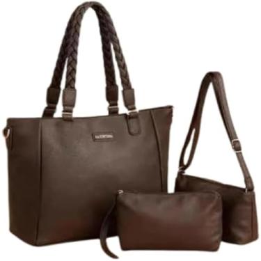 Imagem de Kit 3 Pecas Bolsa Feminina Com Alca Trancada - Marrom