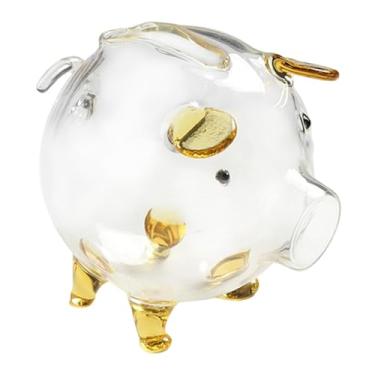 Imagem de Generic Cofrinho de porquinho de vidro transparente, caixa para guardar dinheiro que se abre, colecionável, enfeite, pote para economizar dinheiro, ideal para, Dourado 7x6.5cm