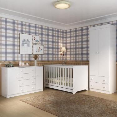 Imagem de Quarto De Bebê Completo Com Berço Americano 3 Em 1 Encanto Multimóveis MP4593 Branco