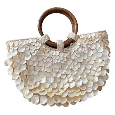 Imagem de Bolsa feminina de praia de verão, bolsa de lantejoulas com contas de concha feita à mão com alça superior, elegante para festas de casamento e férias., 1 peça