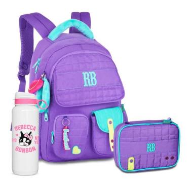 Imagem de Kit Mochila Costas Acolchoada Rebecca Bonbon Estojo Box, RB26239 Roxa