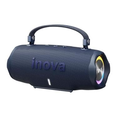 Imagem de INAVA Caixa de Som Bluetooth 5.4 com Música 12 Horas por Dia - Som Estéreo Explosivo, Luzes RGB Coloridas, Impermeável IPX6 - Sua Companheira Perfeita para Praia, Acampamento e Festas (Azul)
