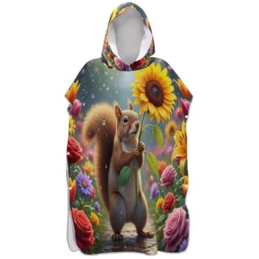 Imagem de Joisal Poncho de surfe para trocador adulto toalha de banho com capuz bonito plus size bonito esquilo flores ponchos de praia para homens