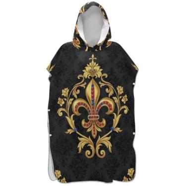 Imagem de Joisal Roupão para adultos poncho de surfe praia moletom com capuz toalha natação plus size feminino ponchos com capuz floral vintage preto