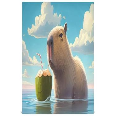 Imagem de Joisal Toalhas de prato decorativas modernas para cozinha linda capivara branca azul celeste bonito toalha de chá de mão panos de prato panos macios absorventes 45 x 71 cm, 4 pacotes