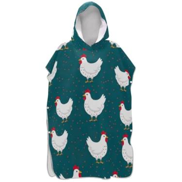 Imagem de Joisal Poncho de surfe plus size trocador de roupão adulto praia moletom toalha floral branco galinhas verde escuro masculino poncho com capuz