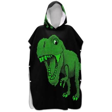 Imagem de Joisal Poncho de surfe trocador roupão adulto praia moletom toalha de natação reutilizável dinossauro verde frio preto homens mulheres poncho com capuz