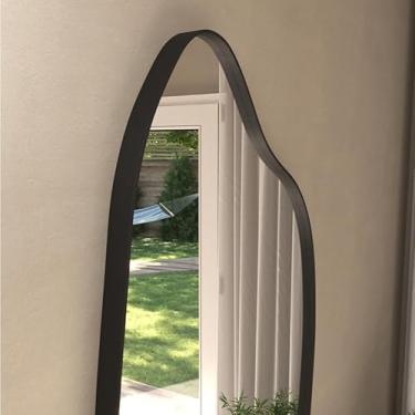 Imagem de Espelho Orgânico Corpo Inteiro 100x50cm com Borda em Couro Decorativo para Quarto Sala (100X50 PRETO)