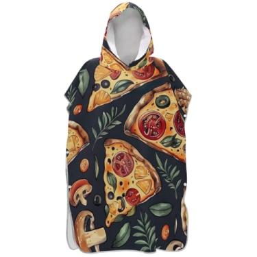 Imagem de Joisal Roupão reutilizável para troca de poncho de surf para adultos toalha de banho com capuz retrô pizza verde ponchos adultos para mulheres