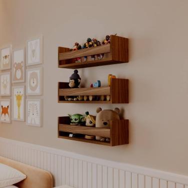Imagem de Kit 3 Prateleiras Porta Brinquedos Freijó 50 x 12cm Suporte Invisivel
