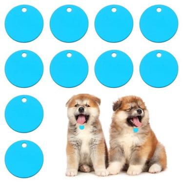 Imagem de PATIKIL Etiquetas para animais de estimação em branco de 1,98 polegadas, 10 peças de etiquetas redondas de alumínio para esculpir nomes, números de telefone ou outras informações pingentes, azul lago