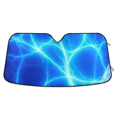 Imagem de Sombra solar relâmpago azul para para-brisa de carro engraçado universal retrátil caminhão auto carro sombra para para-brisa dianteiro M, 139,7 cm x 70,1 cm