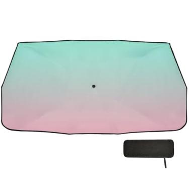 Imagem de Capa de para-brisa de carro gradiente verde rosa para-sol proteção de isolamento térmico capa de guarda-chuva de carro 147.3 cm x 75.4 cm persianas de janela automática