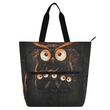 Imagem de GAIGEO Bolsa de trabalho feminina com estampa de pássaros da família coruja preta, lona, praia, livros, zíper, tecido presente, para amantes de livros