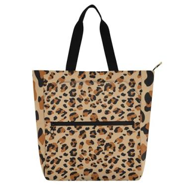 Imagem de Bolsa de trabalho feminina com estampa de leopardo, preto, marrom, bolsa escolar de lona com zíper, bolsas para professores, presente para amantes de livros