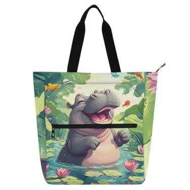 Imagem de Lindas bolsas femininas com estampa animal de hipopótamo para trabalho, faculdade, escola, bolsas infantis, bolsas fofas, para amantes de livros, presentes