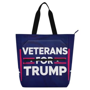 Imagem de Bolsa feminina de trabalho azul com faixa de veteranos patrióticos com zíper de lona, bolsa de praia, bolsas para professores, amantes de livros, presentes