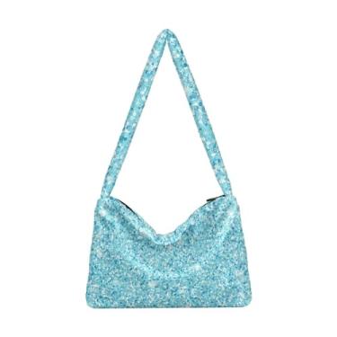 Imagem de Bolsa de pelúcia vermelha tartã e vermelho escuro, bolsa de ombro, bolsas de outono, Linda textura azul festiva com glitter, One Size