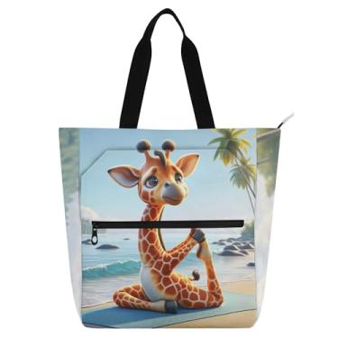 Imagem de Girafa Yoga Animal Linda Sacola para Mulheres Trabalho Lona Zíper Sacola Praia Bolsas Professores Amantes Livros Presentes
