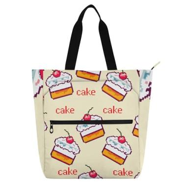 Imagem de GAIGEO Cute Cake Cherries Bolsa feminina de trabalho de lona praia bolsa carteiro com zíper bolsa carteiro com compartimentos