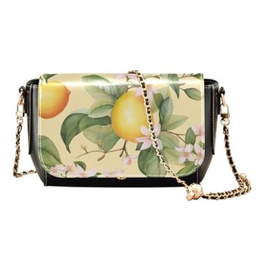 Imagem de Bouquet of Flowers in a Dark Bolsas de couro transversal, bolsas femininas transversais médias, bolsas de couro para mulheres modernas, Limões amarelos com flores - 2, One Size